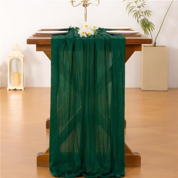 Emerald Green Cheesecloth Table Runner Fall Thanksgiving Boho Rustic Gauze - Picture 3 of 7